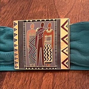 Laurel Burch “Tribal Spirit” Belt and Buckle Turquoise LeatherAt a Size 32 Waist